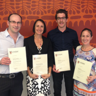 Winners of 2013 Dean's Awards: Ryan Courtney, Maree Teesson, Mark Deady and Michelle Tye.