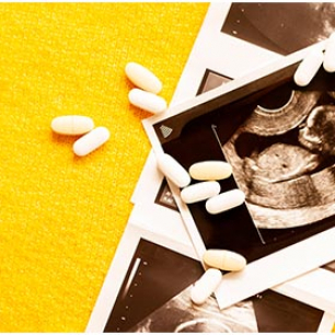 Ultrasound picture of fetus with pills